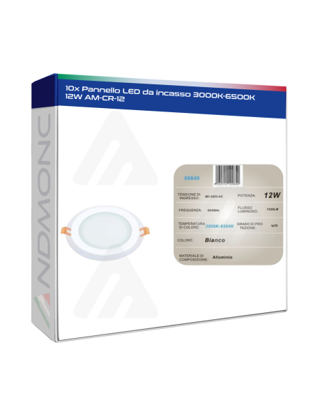 10x Pannello LED da incasso 3000K-6500K 12W AM-CR-12