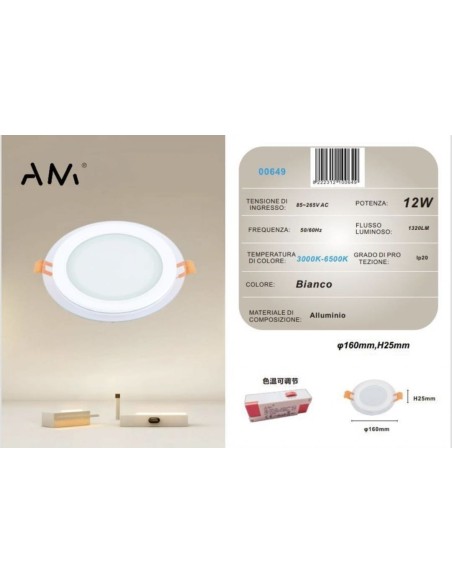 10x Pannello LED da incasso 3000K-6500K 12W AM-CR-12
