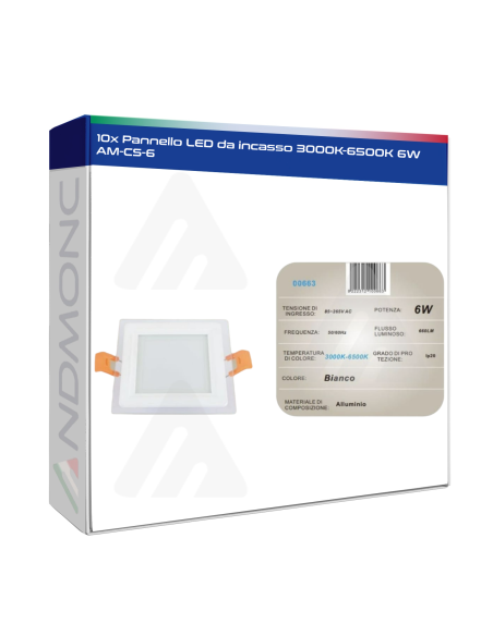 10x Pannello LED da incasso 3000K-6500K 6W AM-CS-6