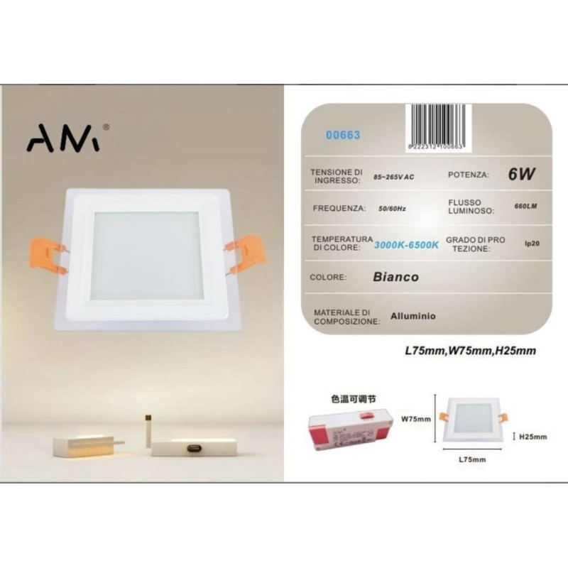 10x Pannello LED da incasso 3000K-6500K 6W AM-CS-6