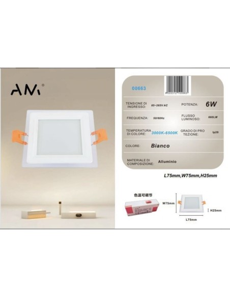10x Pannello LED da incasso 3000K-6500K 6W AM-CS-6