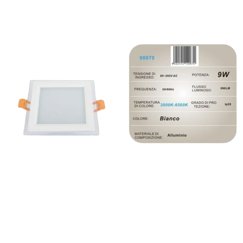 10x Pannello LED da incasso 3000K - 6400K 9W...