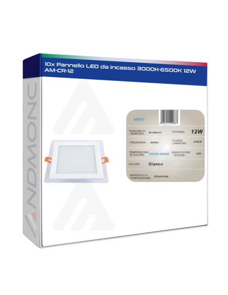 10x Pannello LED da incasso 3000K-6500K 12W AM-CR-12