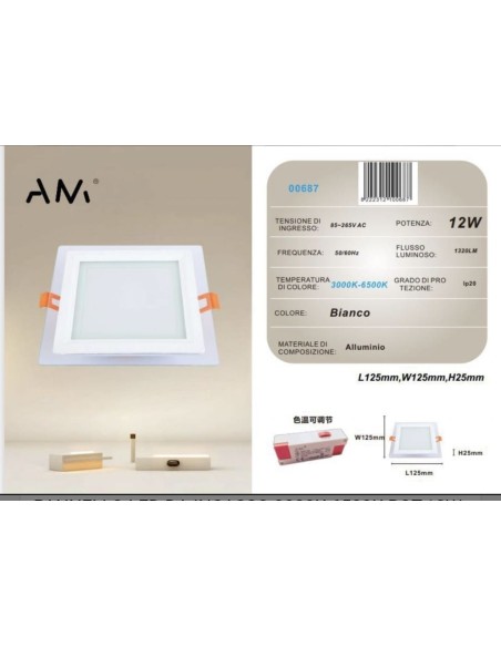 10x Pannello LED da incasso 3000K-6500K 12W AM-CR-12