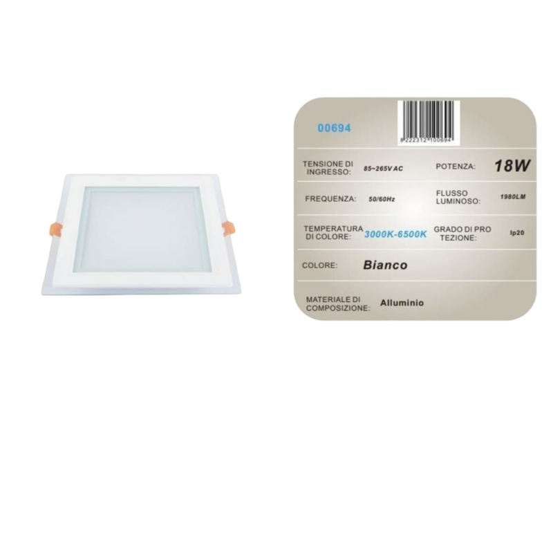 10x Pannello LED da incasso 3000K - 6500K 18W...