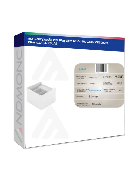 2x Lampada da Parete 12W 3000K-6500K Bianco 1320LM