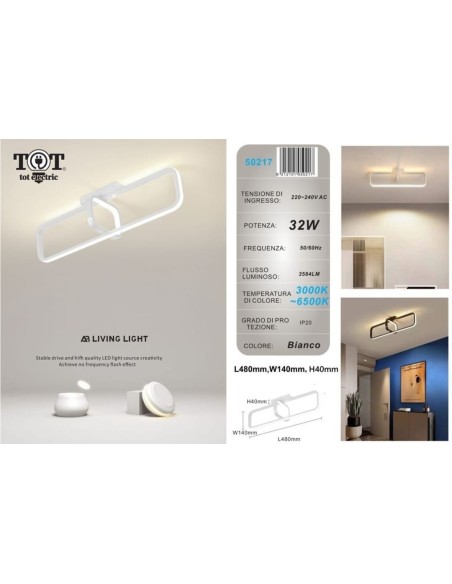 Plafoniera led 32w rettangolare design moderno lampadario da soffitto ip20 Bianco