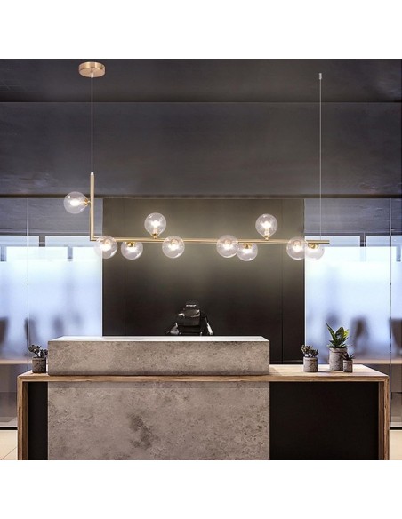 Lampadario ORO lineare moderno attacco G9 8 sfera in vetro trasparente