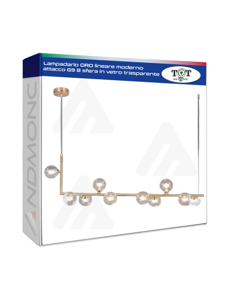 Lampadario ORO lineare moderno attacco G9 8 sfera in vetro trasparente