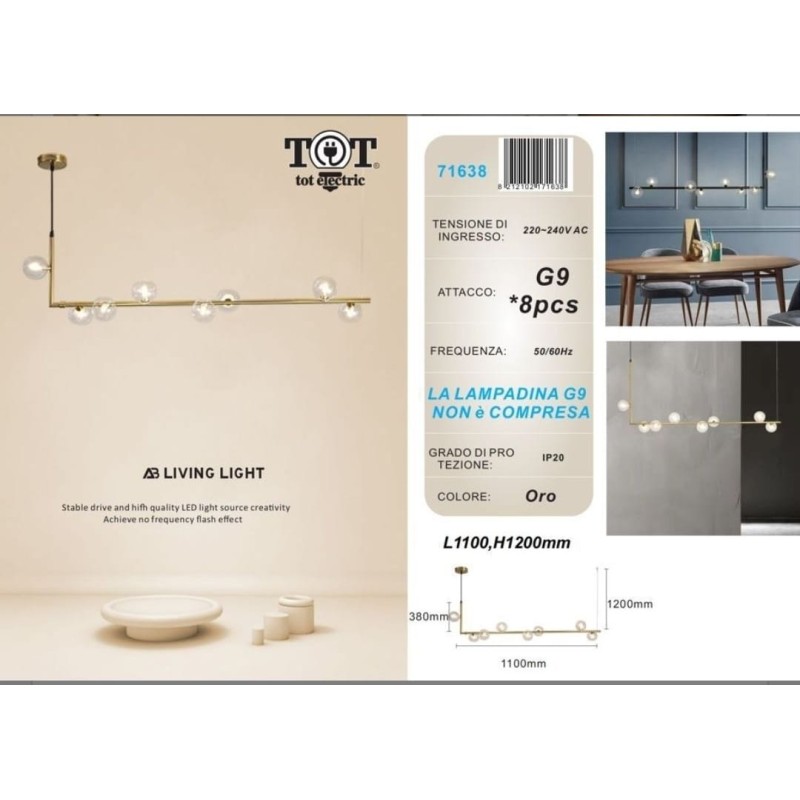 Lampadario ORO lineare moderno attacco G9 8...