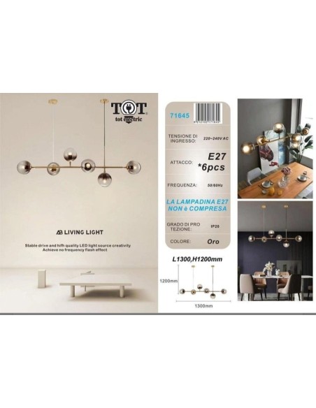 Lampadario ORO E27 IP20 L1300xH1200mm