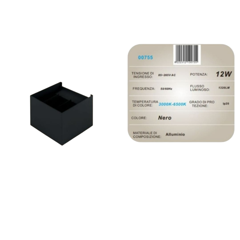 2x Lampada da Parete 12W 3000K-6500K Nero 1320LM