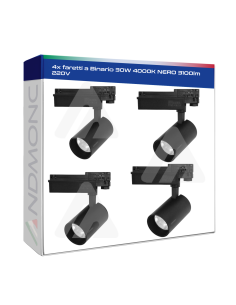 4x faretti a Binario 30W 4000K NERO 3100lm 220V