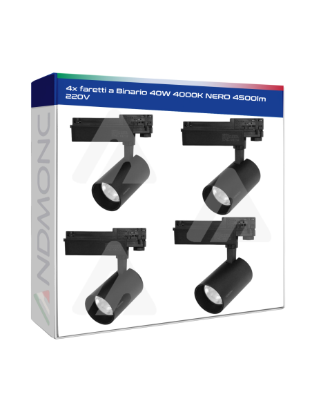 4x faretti a Binario 40W 4000K NERO 4500lm 220V