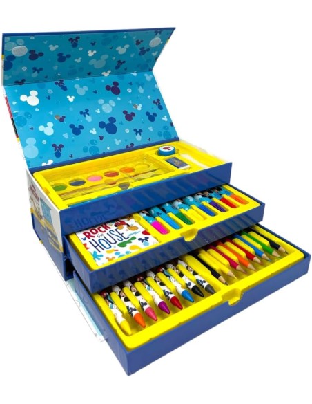 Valigetta con colori per bambini Topolino Disney set 52 pezzi di colori e cancelleria scatola con cassetti kit disegno e pittura