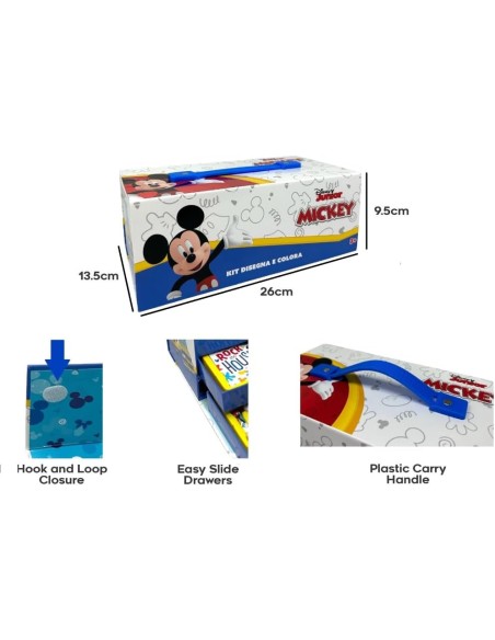 Valigetta con colori per bambini Topolino Disney set 52 pezzi di colori e cancelleria scatola con cassetti kit disegno e pittura