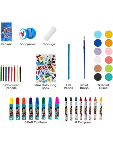 Valigetta con colori per bambini Topolino Disney set 52 pezzi di colori e cancelleria scatola con cassetti kit disegno e pittura