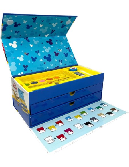 Valigetta con colori per bambini Topolino Disney set 52 pezzi di colori e cancelleria scatola con cassetti kit disegno e pittura