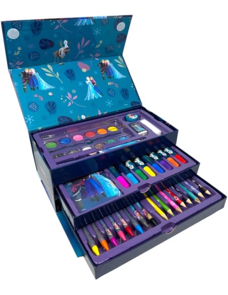 Valigetta con colori per bambini Frozen Disney set 52 pezzi di colori e cancelleria scatola con cassetti kit disegno e pittura