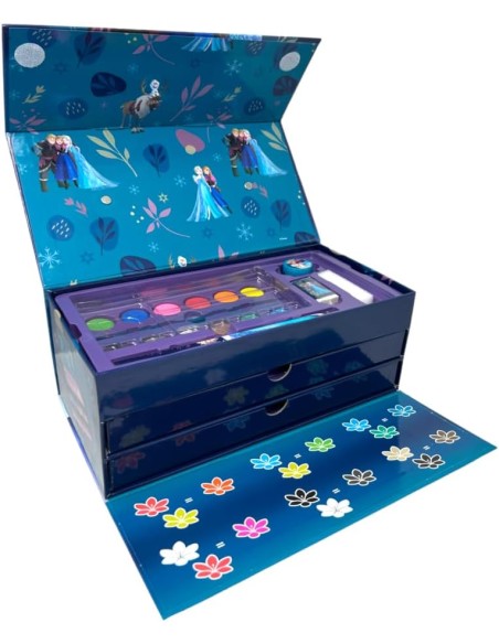 Valigetta con colori per bambini Frozen Disney set 52 pezzi di colori e cancelleria scatola con cassetti kit disegno e pittura
