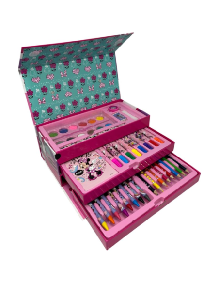 Valigetta con colori per bambini Minnie Disney set 52 pezzi di colori e cancelleria scatola con cassetti kit disegno e pittura