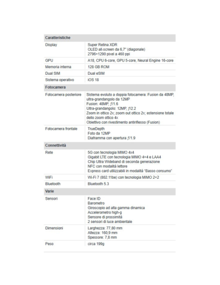 Apple iPhone 16 Plus 128GB 6.7" Black EU Nuovo Ufficiale