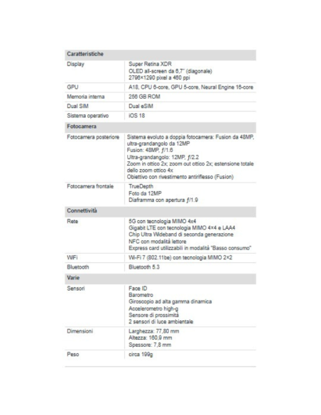 Apple iPhone 16 Plus 256GB 6.7" Black EU Nuovo Ufficiale