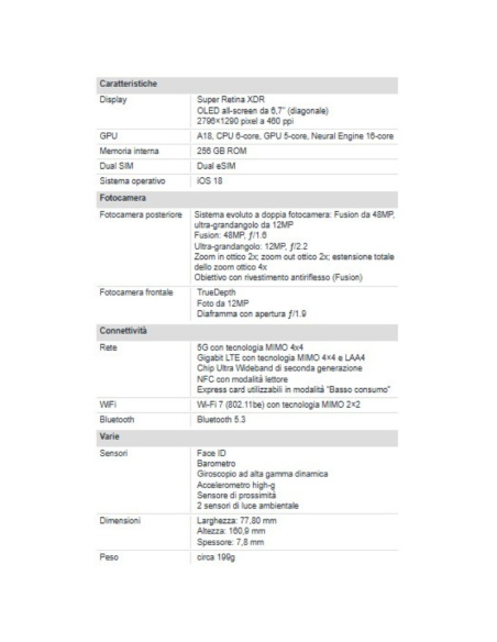 Apple iPhone 16 Plus 256GB 6.7" Teal EU Nuovo Ufficiale