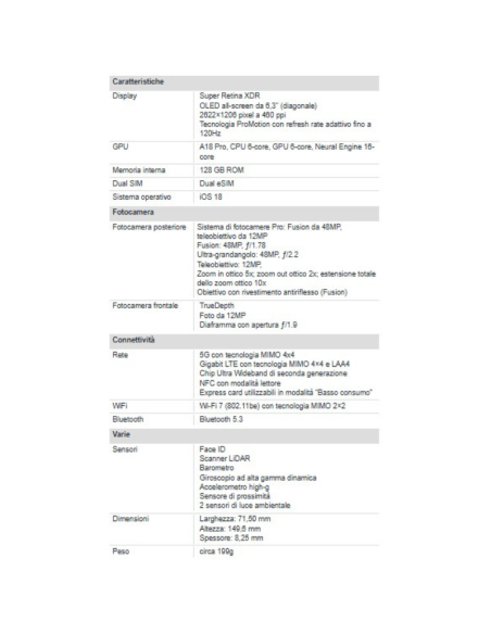 Apple iPhone 16 Pro 128GB 6.3" Black Titanium EU Nuovo Ufficiale