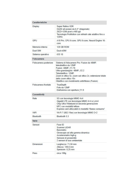 Apple iPhone 16 Pro 256GB 6.3" White Titanium EU Nuovo Ufficiale