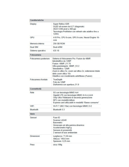 Apple iPhone 16 Pro 256GB 6.3" Natural Titanium EU Nuovo Ufficiale