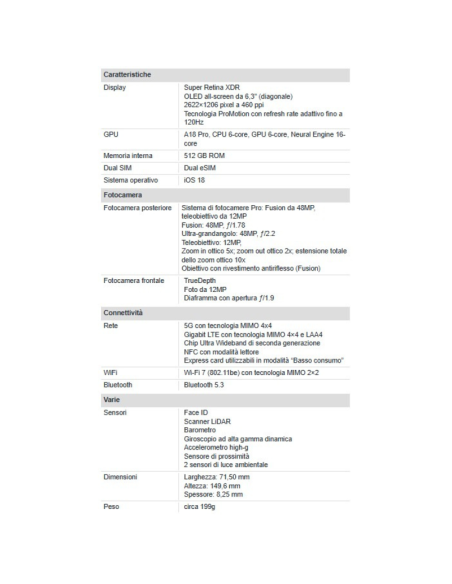 Apple iPhone 16 Pro 512 GB 6.3" Black Titanium EU Nuovo Ufficiale