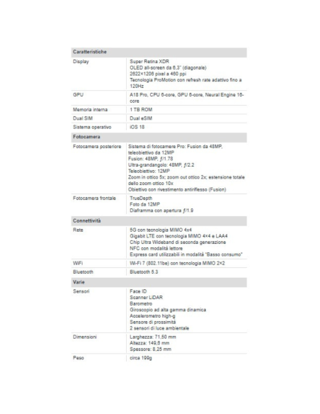 Apple iPhone 16 Pro 1TB 6.3" Black Titanium EU Nuovo Ufficiale