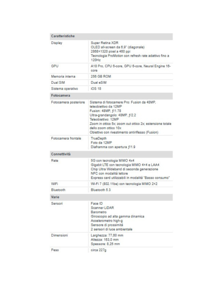 Apple iPhone 16 Pro Max 256GB 6.9" Black Titanium EU Nuovo Ufficiale