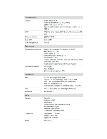 Apple iPhone 16 Pro Max 256GB 6.9" White Titanium EU Nuovo Ufficiale