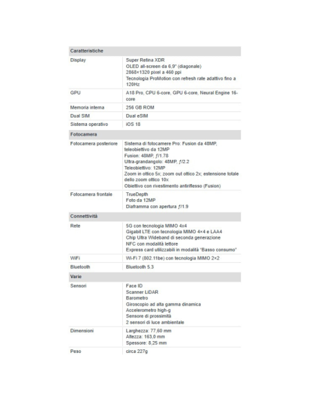 Apple iPhone 16 Pro Max 256GB 6.9" Natural Titanium EU Nuovo Ufficiale