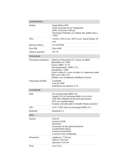 Apple iPhone 16 Pro Max 512GB 6.9" Black Titanium EU Nuovo Ufficiale