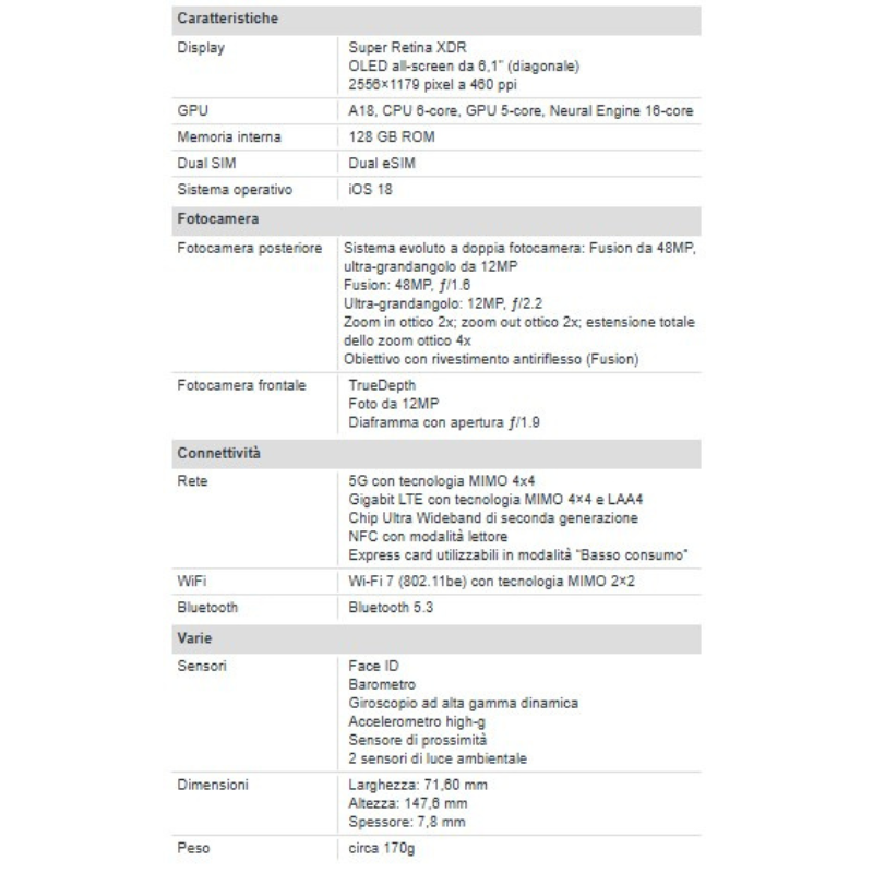 Apple iPhone 16 128GB 6.1" Black Nuovo Ufficiale