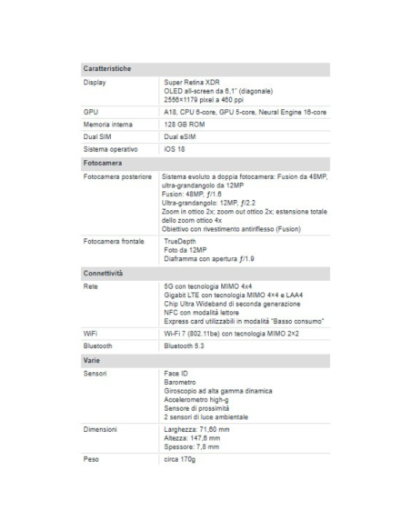 Apple iPhone 16 128GB 6.1" Black Nuovo Ufficiale