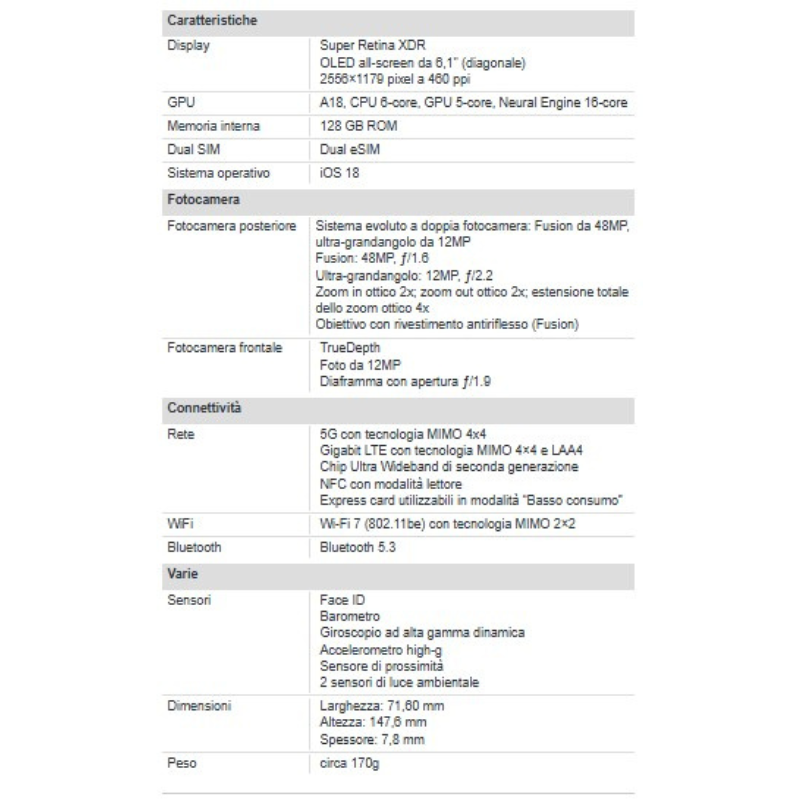 Apple iPhone 16 128GB 6.1" Teal Nuovo Ufficiale