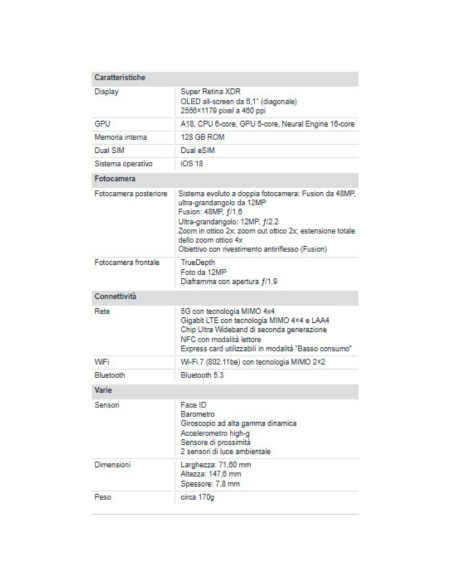 Apple iPhone 16 128GB 6.1" Teal Nuovo Ufficiale