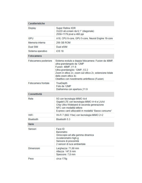 Apple iPhone 16 256GB 6.1" Pink Nuovo Ufficiale