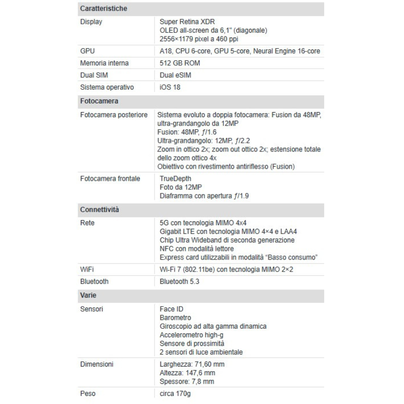 Apple iPhone 16 512GB 6.1" White Nuovo Ufficiale