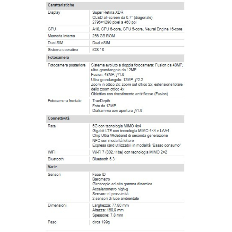 Apple iPhone 16 Plus 256GB 6.7" White EU Nuovo...