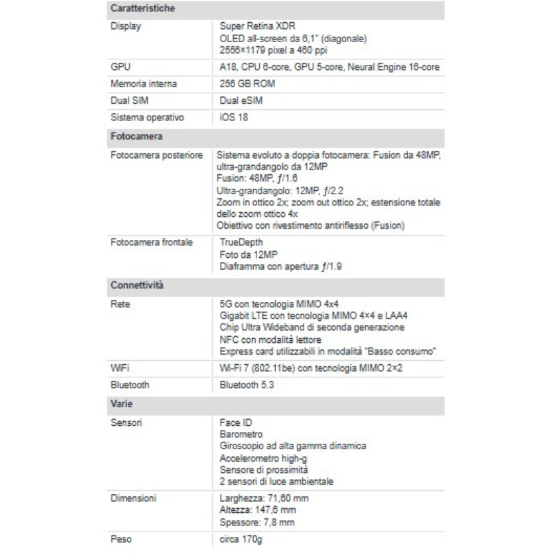 Apple iPhone 16 256GB 6.1" Teal Nuovo Ufficiale