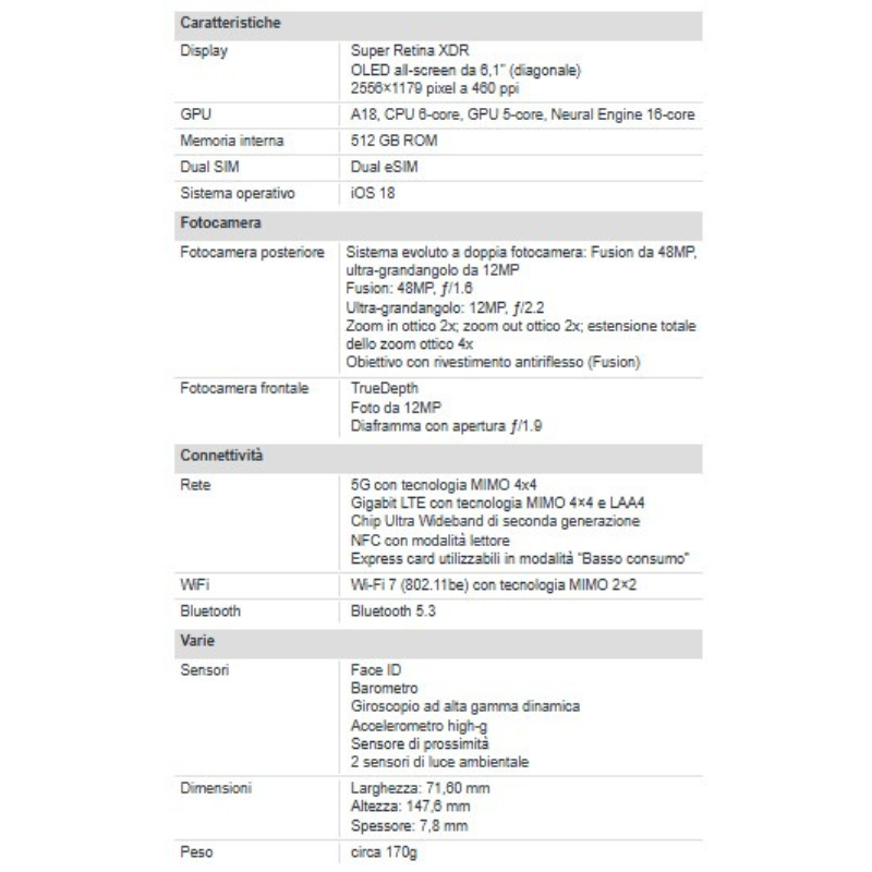 Apple iPhone 16 512GB 6.1" Black Nuovo Ufficiale