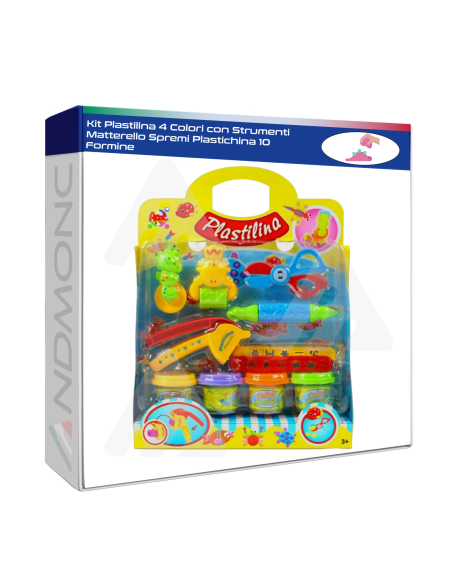 Kit Plastilina 4 Colori con Strumenti Matterello Spremi Plastichina 10 Formine