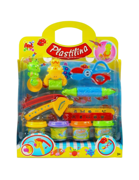 Kit Plastilina 4 Colori con Strumenti Matterello Spremi Plastichina 10 Formine