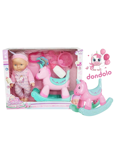 Bambolotto Unicorno Dondolo con tanti accessori giocattolo