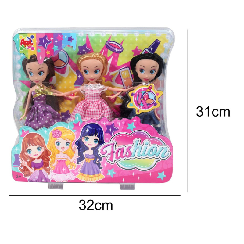 Set da 3 Bambole Fashion giocattolo